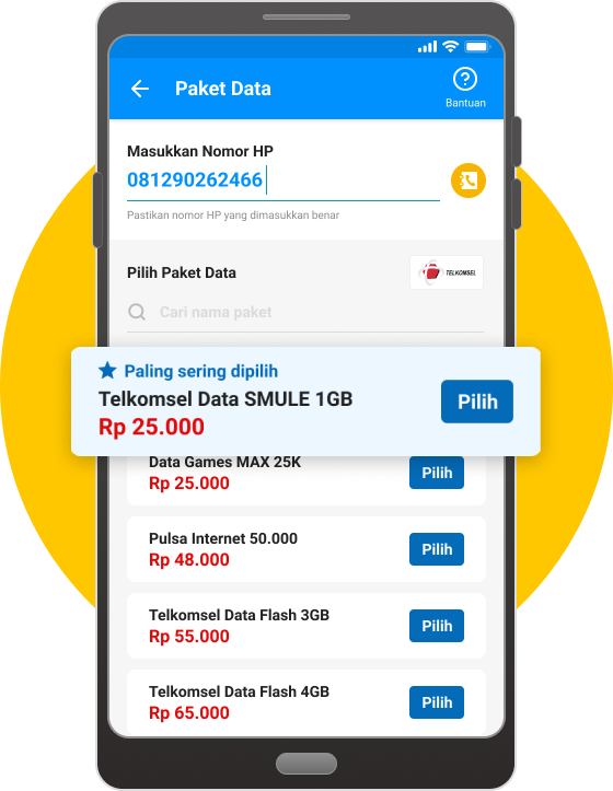 Isi Nomor HP & Pilih Paket Data