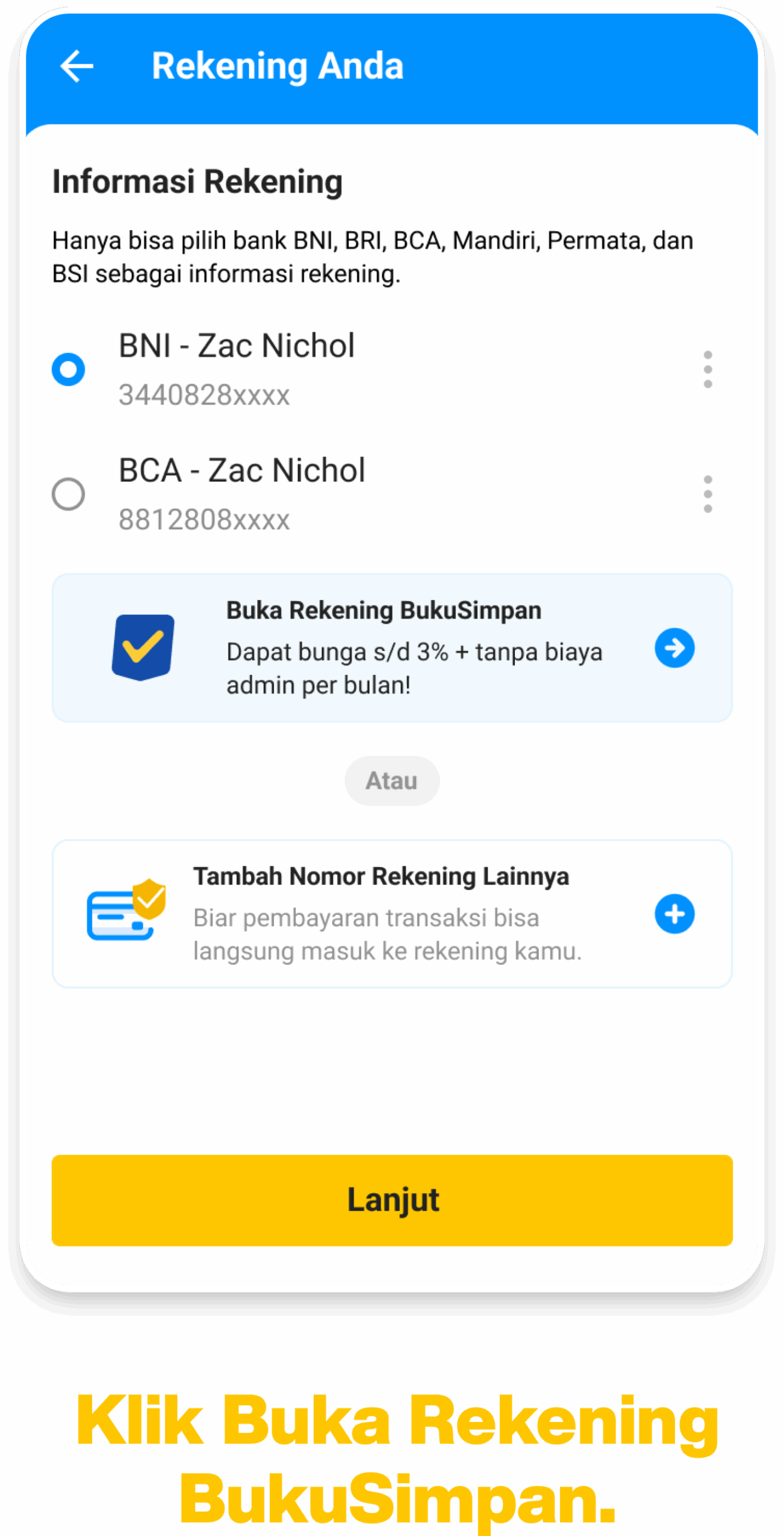 5 - Cara Atur Rekening BukuSimpan Jadi Rekening Pencairan Tarik Tunai